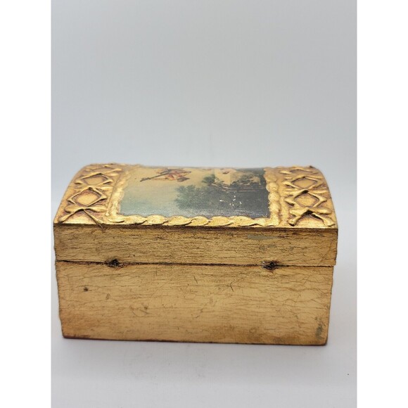 Florentia Jewelry Trinket Box - Italy - Wood Decoupage - Camel Back Top - Picture 4 of 9